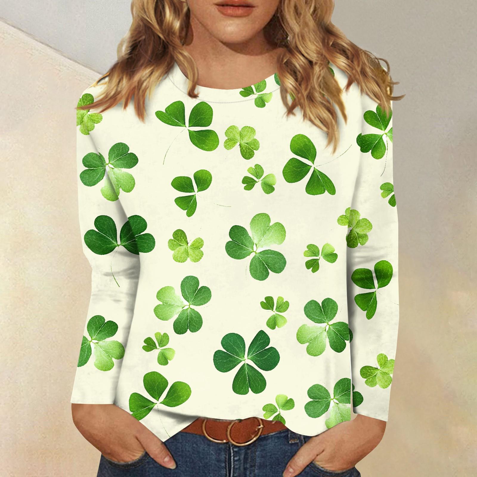 

Рубашки с длинным рукавом для женщин Милые принты Футболки Блузки Повседневные Большие размеры Базовые топы Пуловеры Рождественские L армия зеленый