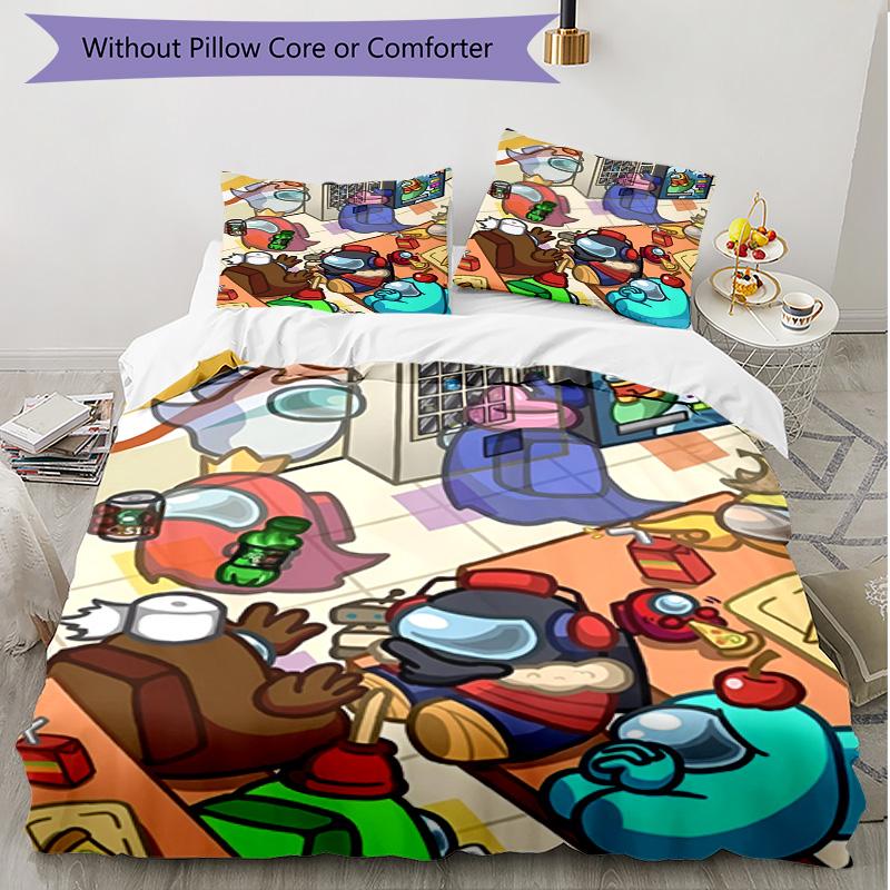 3pcs Duvet Cover Set (1*Duvet Cover + 2*Pillowcase, Without Core), Among Us Print Soft All‑Season Bedding Set, Home Bedroom Decor Gift