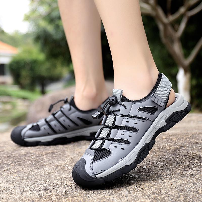 Fashion Summer Breathable Men's Bag Head Sandals Hollow Mesh Hole Shoes Outdoor Non-slip Flats Lightweight Sports Leisure Beach Shoes