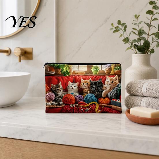 Beach Storage Organizer Toiletry Bag Organizer, Cat Printed Bag, Durable Canvas Sand-proof Cosmetic Pouch, for Travel Makeup Stationery