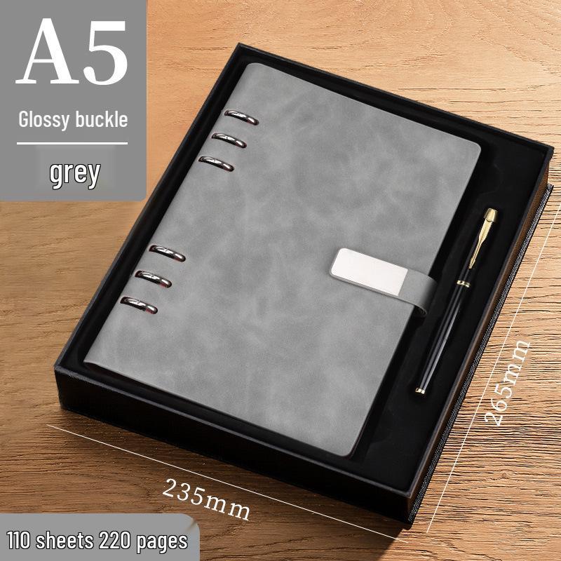 A5 Leather Business Notebook with Logo Printing, Thick Ring Binder & Buckle Closure - Perfect for Office Notes