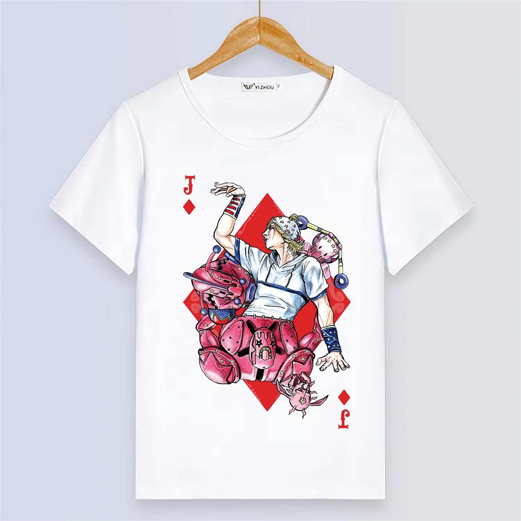 Anime JoJos Bizarre Adventure Summer Short Sleeve Cartoon Print White Modal Women And Men T-Shirt
