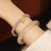Gentle Breeze and Misty Moon At Night, Natural Hetian Jade Bracelet, Lily of the Valley Flower Bracelet, High-end Vintage Style Birthday Gift for
