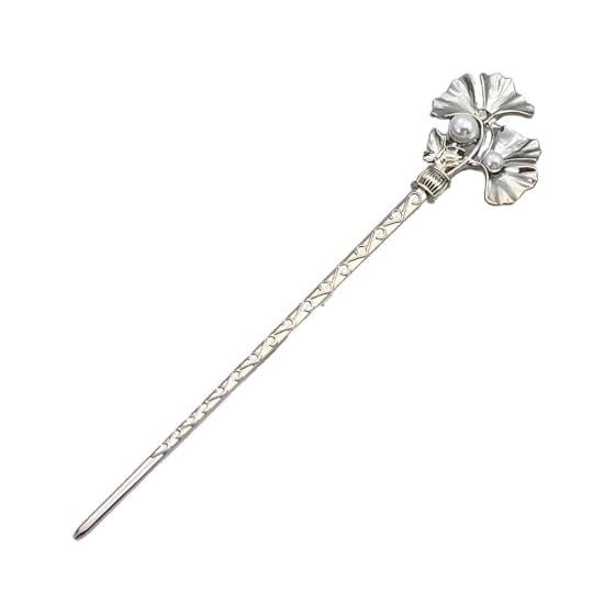 Miaomyao Hairpin, Single Stick Hair Accessory, Yukata, Japanese Kimono, Pearl, Antique, Zirconia, Silver, Ginkgo