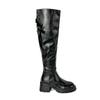 British Style Knee Boots Women's 2025 New Retro Thin Pleated Washed Leather Boots Thick-soled Knight Boots