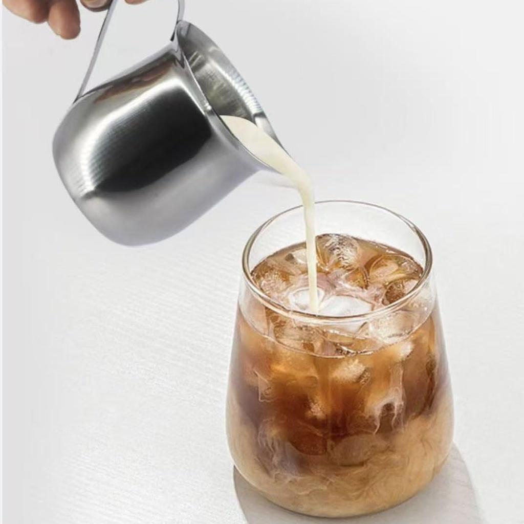 240ml Stainless Steel Milk Pitcher, Milk Jug, Milk Foamer Cup, Latte Art, Compact Mini, Barista, Home, Cafe, Easy Operation, Smooth Pour, Flat Base,