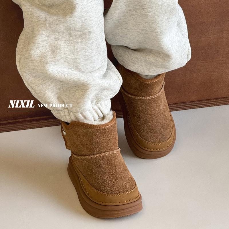Winter new children's snow boots frosted cotton boots simple and versatile boys and girls leather warm boots