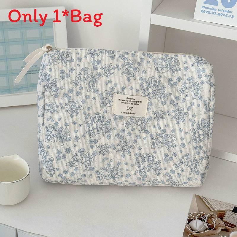 Cotton Corduroy Makeup Bag With Floral Pattern And Breathable Design For Daily Use