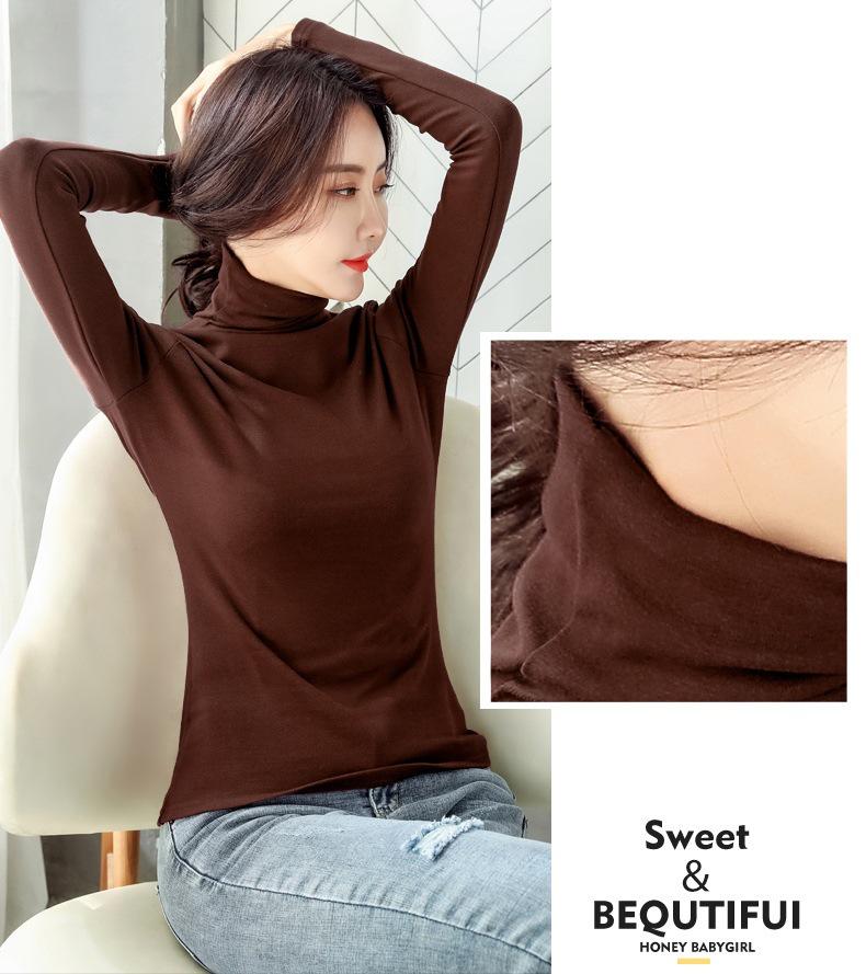 Toamnă/Iarnă 2025 Guler înalt Căptușită cu lână Damă Slim Fit Culoare uni Mânecă lungă Stil coreean Tricou la modă