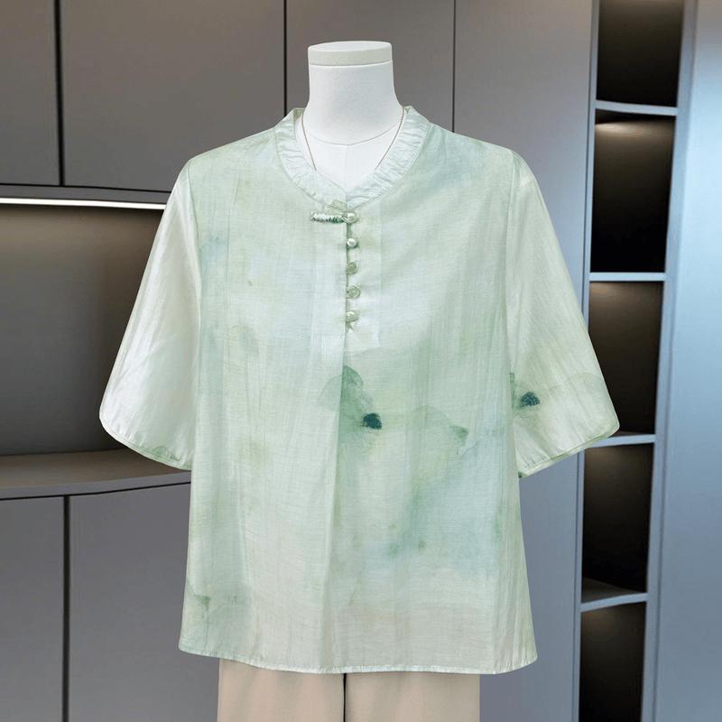 New Chinese Style Stand Collar Ink Print T-Shirt for Women 5XL