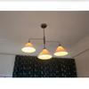 Raw Brass Pendant Light Mid Century Modern 3-Light Ceiling Pendant Fabric Shade