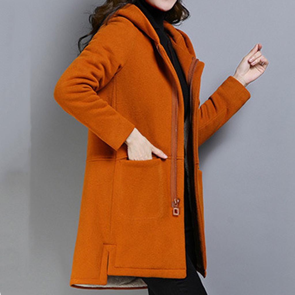 Womens Lapel Cashmere Wool Blend Trench Long Coat Hooded Outwear Oversize Jacket