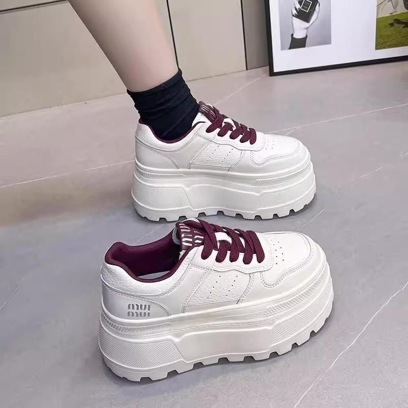 Thick-soled Leather Little White Shoes Women's New Versatile Height-increasing Muffin Small Sports Shoes Lace-up Soft-soled Single Shoes