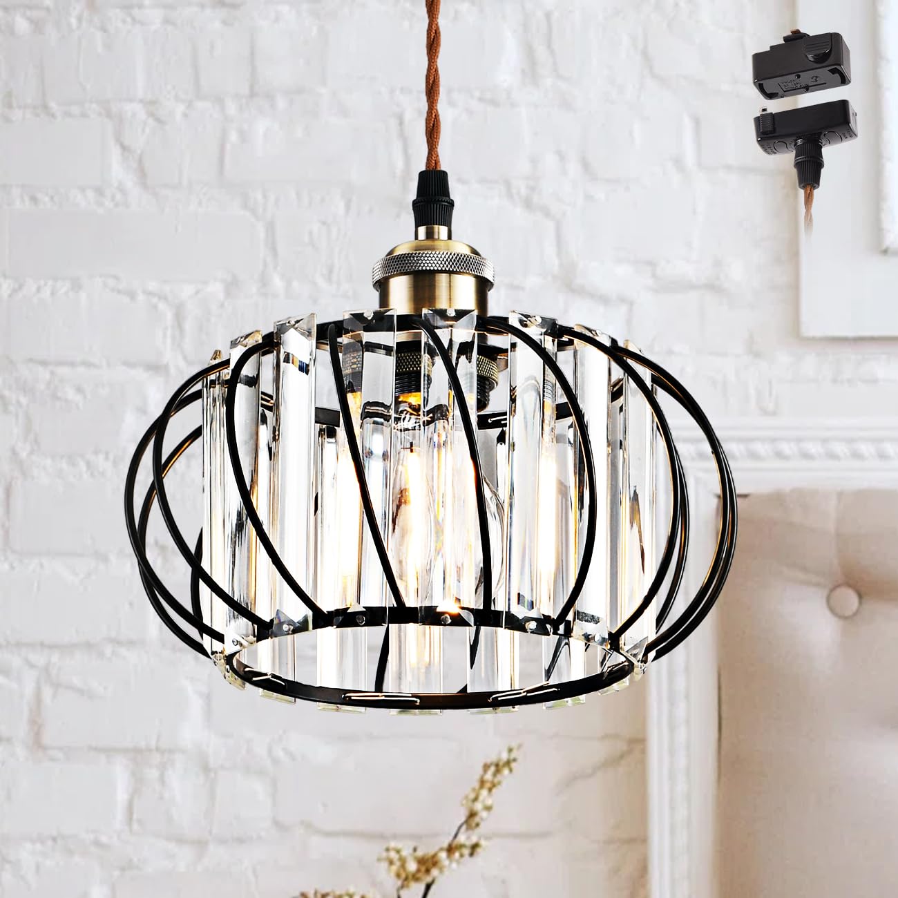 

ANWIO Pendant Light, E26 Base, Hook-and-Hook Style, Scandinavian Design, Duct Rail Style, with Ceiling Plug, Adjustable Height (60cm), Stylish