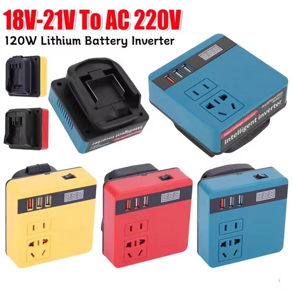 1 Stück 18V 20V auf 220V Batterie-Wechselrichter Multifunktional 120W Intelligenter Transformator Doppelstecker Haushalt Außenbereich Arbeitswechselrichter