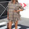 Women's Fashion Casual Plaid Print Spring Fall Long Sleeve POLO Neck Skirt Suits