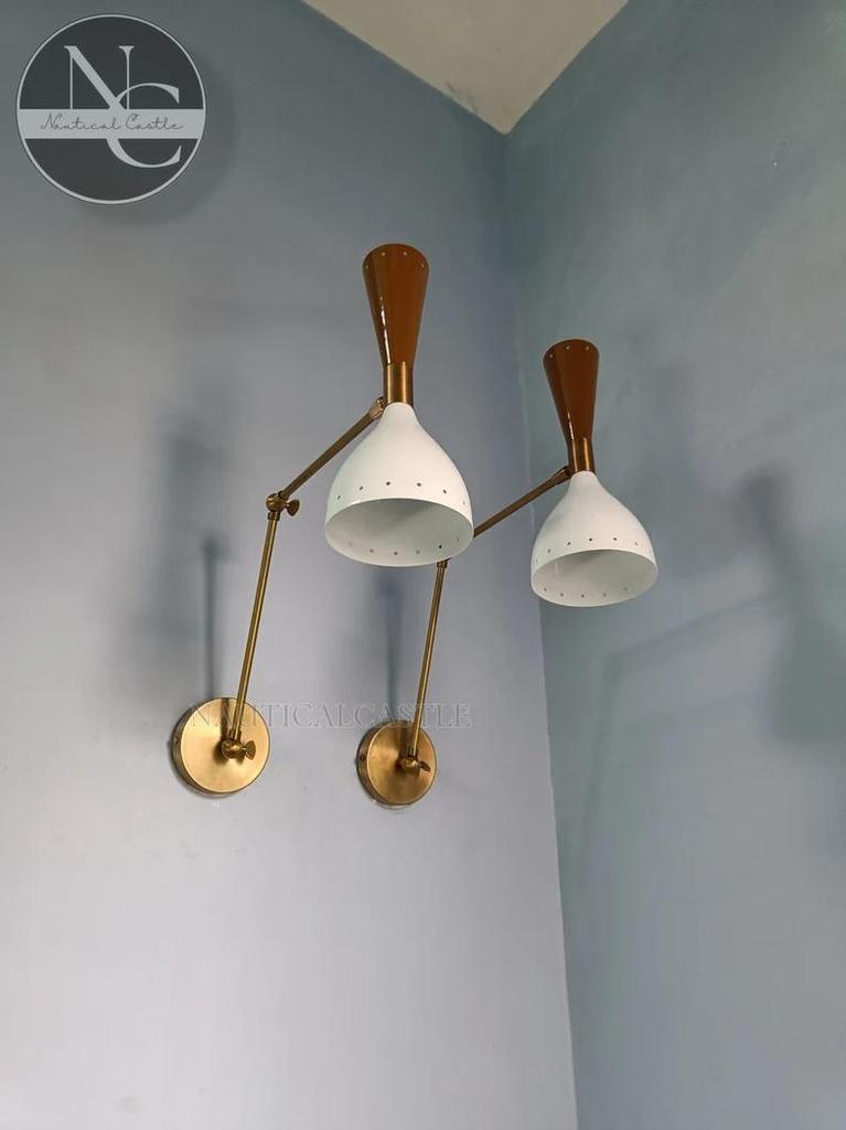 Mid Century Modern Brass Diabolo Wall Sconce - Italian Style - Set of Two