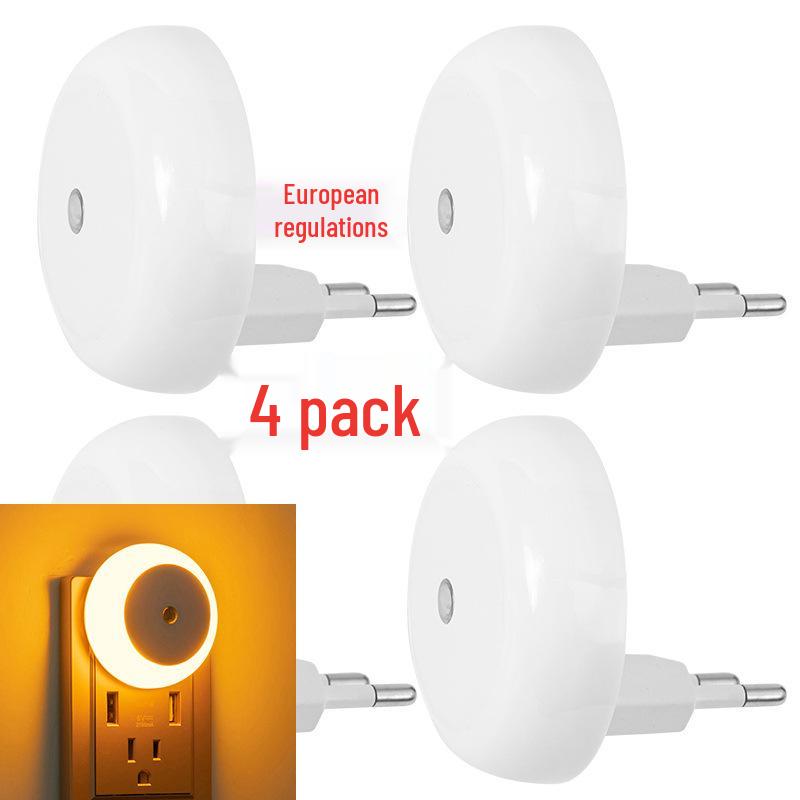 4-Pack EU Plug Light-Controlled Night Lights for Bedroom, Living Room, and Bathroom