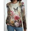 New Autumn Women's Long-Sleeved T-Shirt Casual T-Shirt Top T-Shirt Vintage Floral Pattern OverSize Women's Clothing