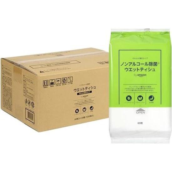 Non-alcoholic disinfecting wet tissues soft thin type 60 sheets per pack 20 packs (1200 sheets) made Japan contains grapefruit seed extract.