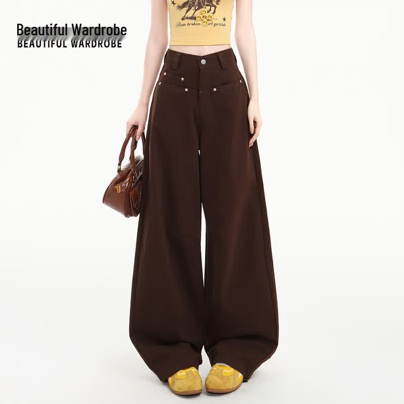 Beautiful Wardrobe Women s Cocoa High-Waist Wide-Leg Jeans XL