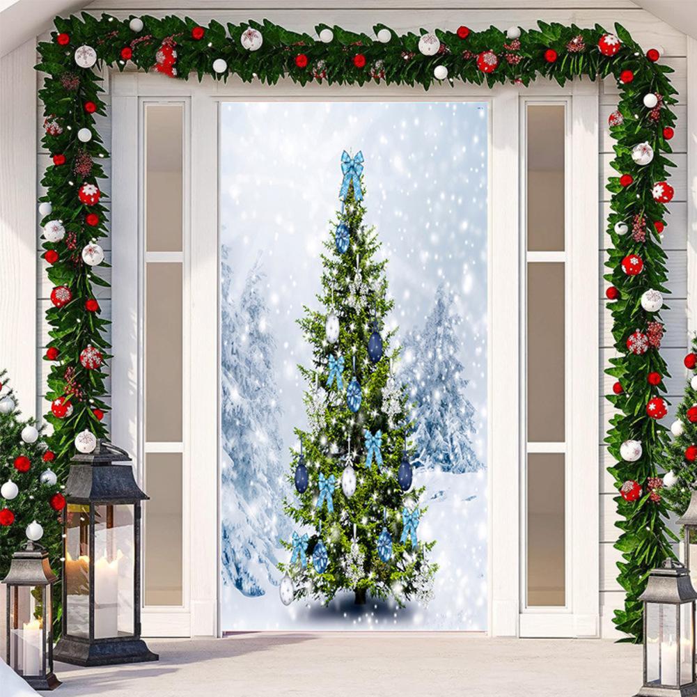 Colorful Christmas Door Casing Stretchy Fabric Curtain 200x90cm Festive Hanging Cloth Sticker For Holiday Season Home Decoration