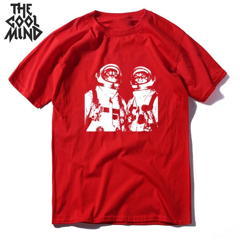 COOLMIND High Quality 100% Cotton Space Cat Print Men T Shirt Casual Summer Men Tshirt Loost Cool T-shirt Male Tee Shirts Mo0167