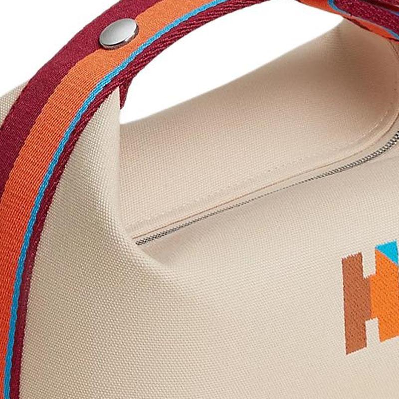 Hermes Bride-A-Brac 21 Silberne Schnalle Baumwolle Reiseaufbewahrungstasche Damen Taschen Reinweiß H104346M01