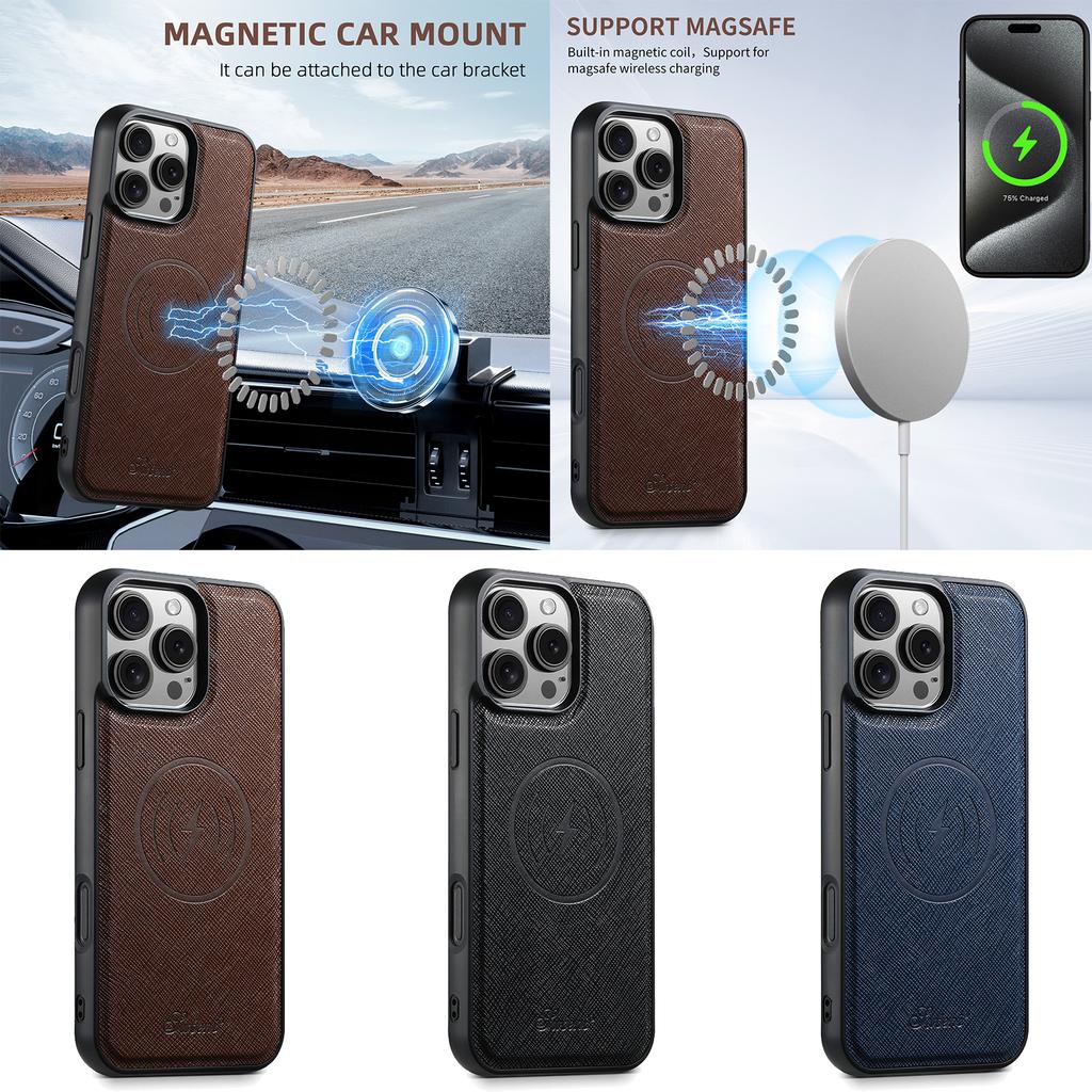 Wireless Charging Phone Case Luxury PU Leather Magnet for IPhone 17 Pro Max 16 Plus 15 14 13 12