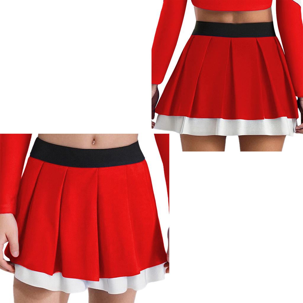 Girls Cheerleading Dance Performance Skirt: Contrast Color Elastic Waistband Two Layers Pleated Skirt for Competition
