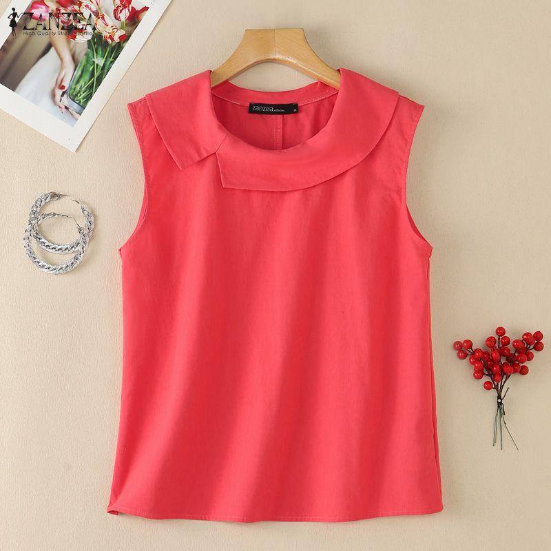 ZANZEA Women Casual Round Neck Solid Color Sleeveless Ves Tops