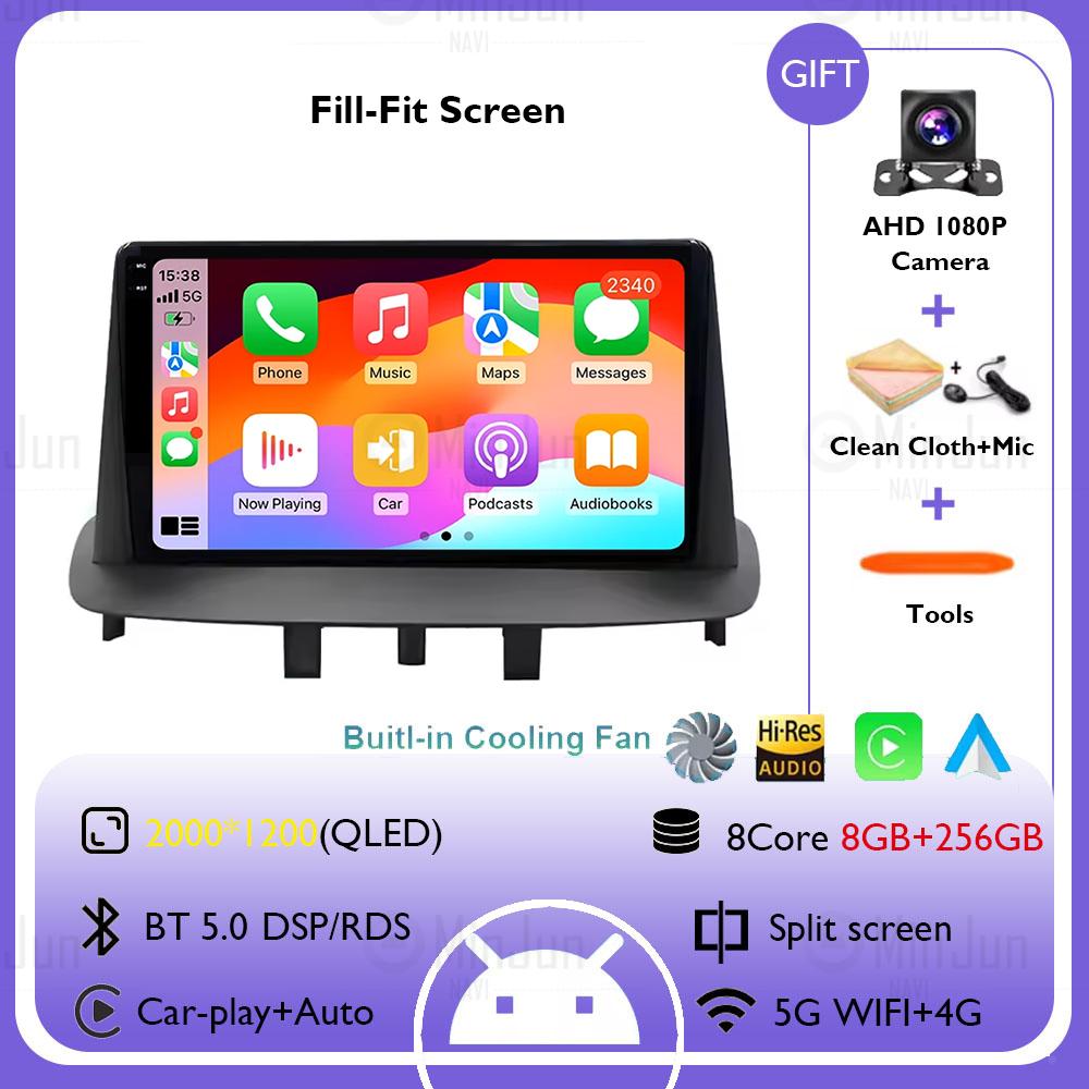 Android 14 Carplay Auto For Renault Megane 3 2008 - 2014 GPS Car Radio Navigation Multimedia Video Player DSP Stereo 4G+WIFI