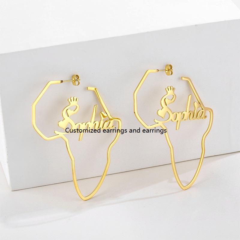 High Quality 18k Gold Plated Africa Map Earrings Jewelry Custom Stainless Steel Love Word Earring for Women