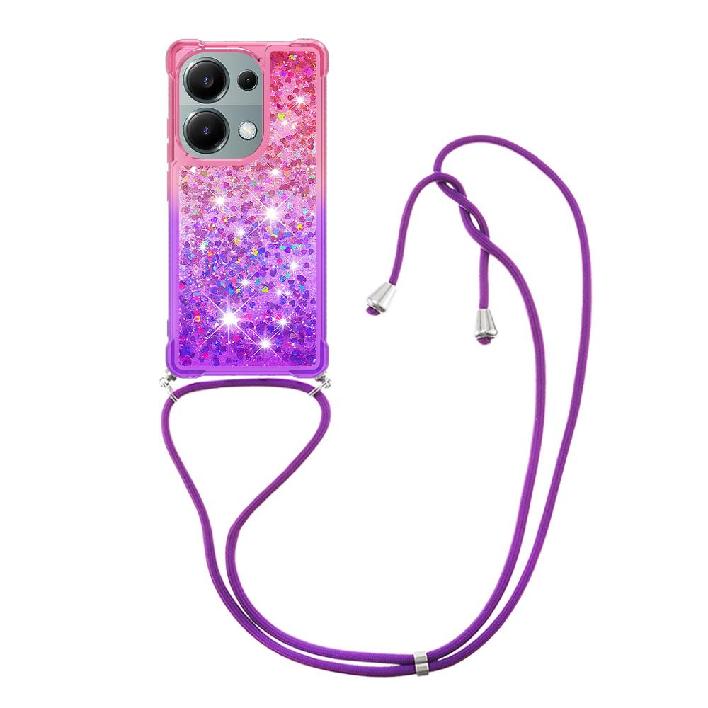 

For Xiaomi Redmi Note 13 Pro 4G/Poco M6 Pro 4G TPU Case Gradiant Quicksand Shockproof Cover with Lanyard Pink+Purple