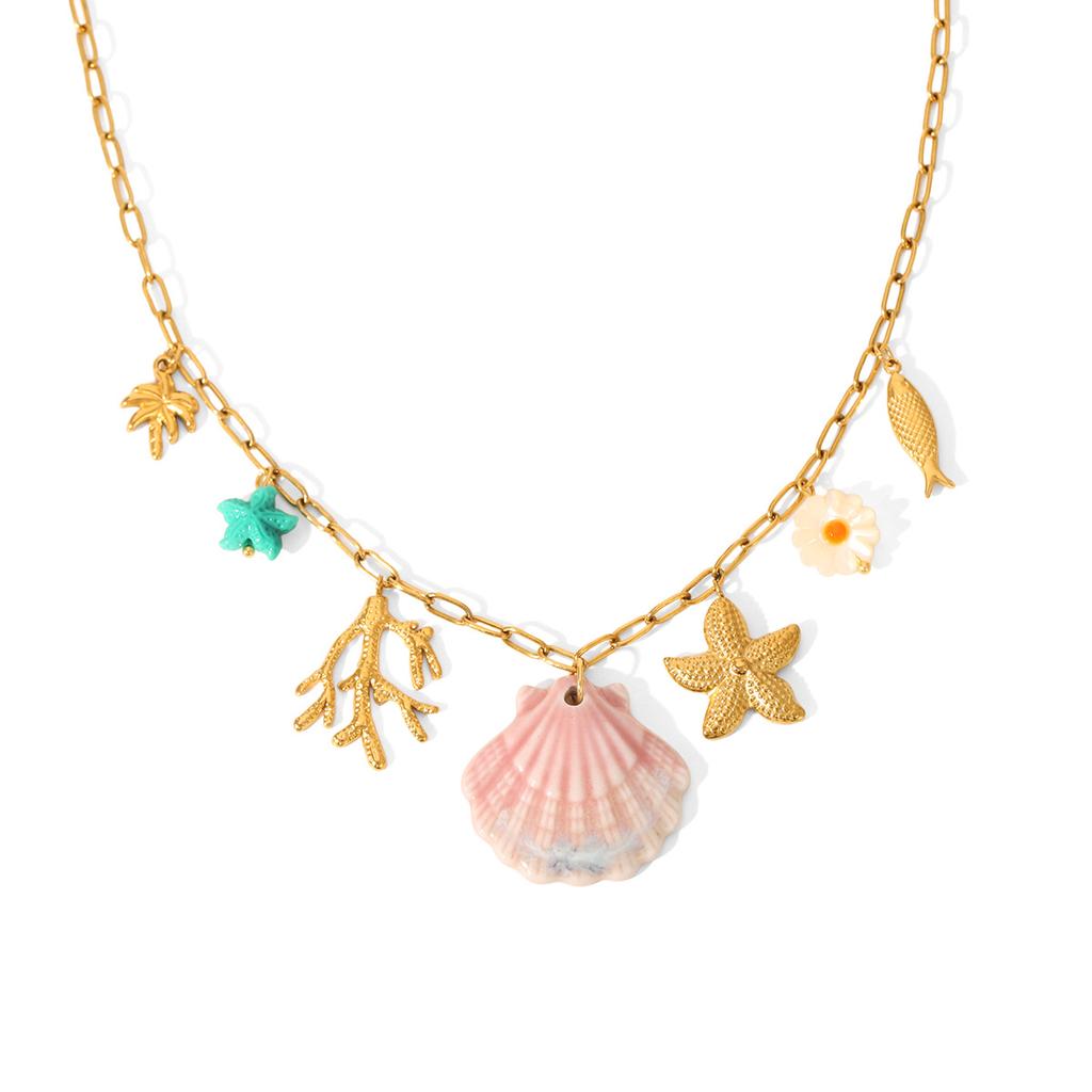 Seashell Stainless Steel Starfish Marine Life Pendant Dopamine Necklace Light Luxury Niche Titanium Steel Necklace