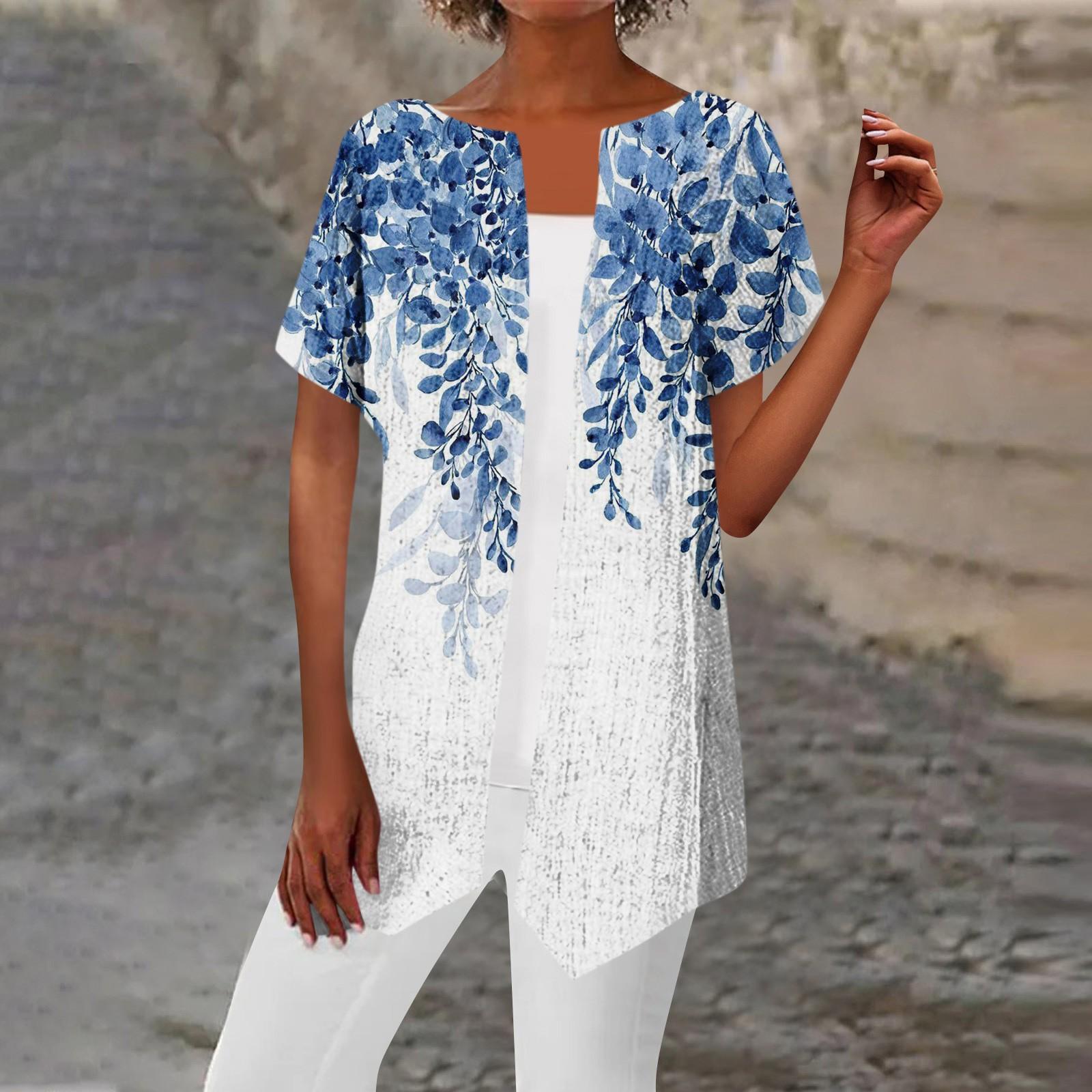 

Женская куртка с повседневным принтом и цветочным принтом, удобное модное пальто с короткими рукавами, кардиган XL синий