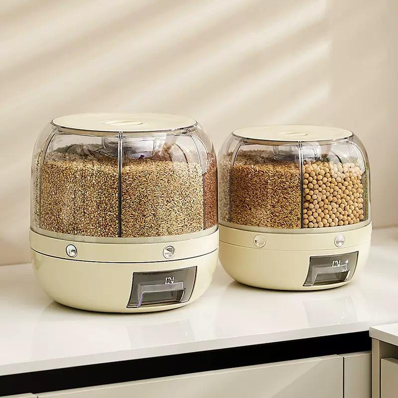 Rotatable Divided Grain and Cereal Storage Container - Insect & Moisture-Proof Sealed Bin