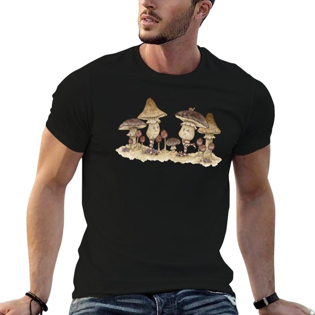 Happy Mushrooms Tshirt Basic Plain Short Sleeve Crew Neck Tee