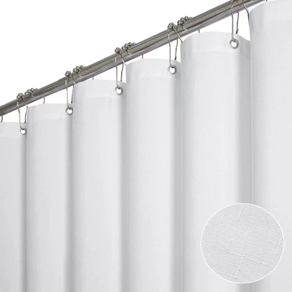 Linen Look Shower Curtain - Thick & Waterproof Bathroom Fabric with Plastic Hooks