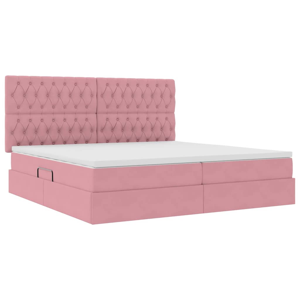 LED Storage Bed with Mattress Pink 200 x 200 cm Velvet