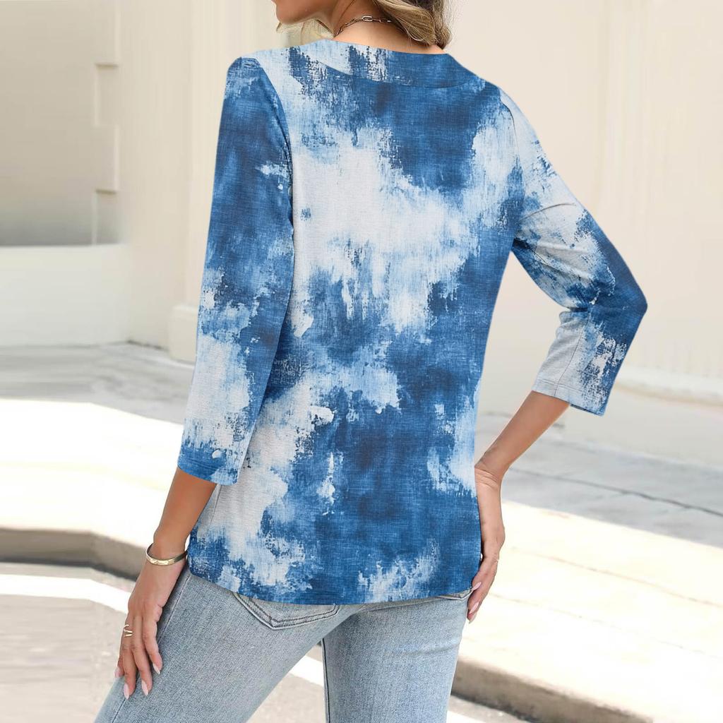 Women's Casual Fashion Floral Print Button 3/4 Sleeve Cardigan Top