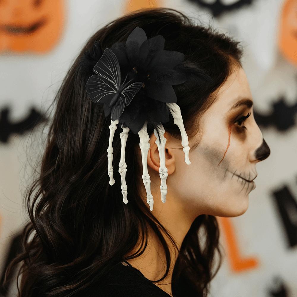 Skeleton Ghost Claw Hair Clip Flower Halloween Headwear Skeleton Hand Rose Hairpin  Children