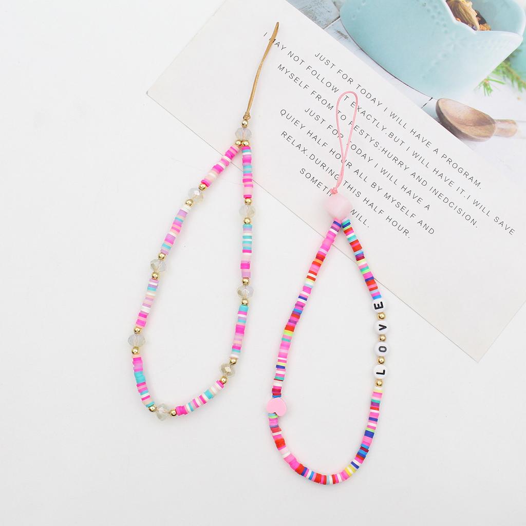 Color mobile phone chain beads selling devil's eye soft pottery mixed color mobile phone chain lanyard manufacturers.