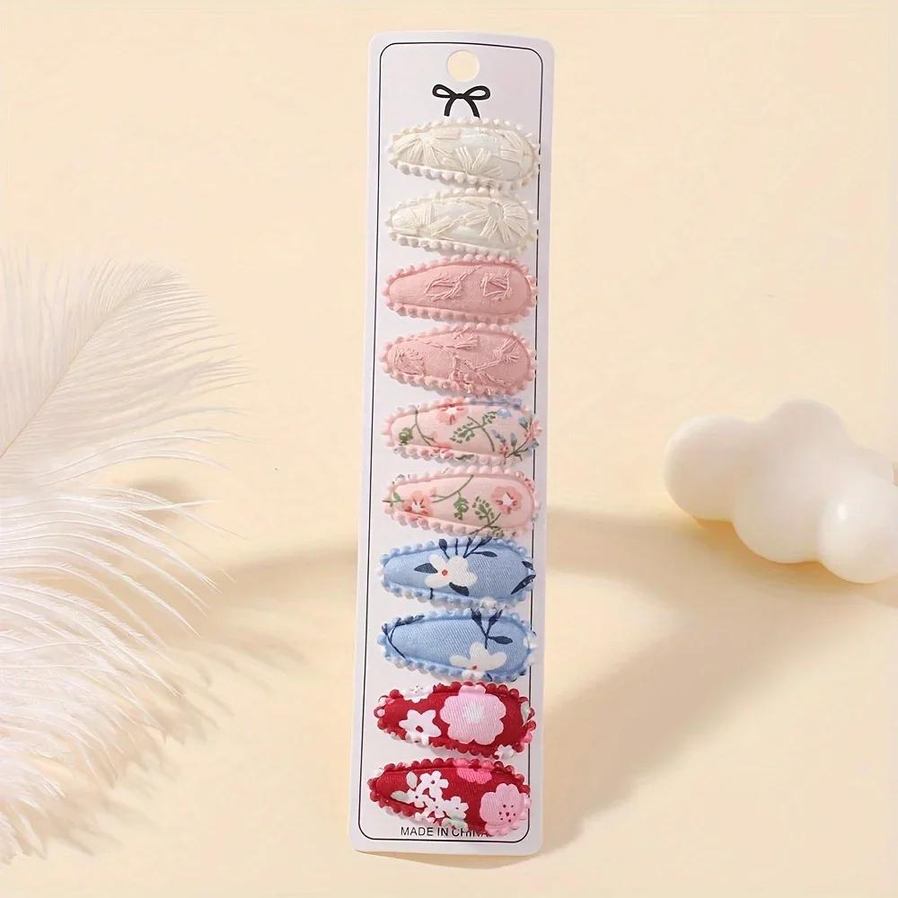 RAINBOW BOWS 10Pcs/set Mini Cotton Print Flower BB Hair Clips for Girls Lovely Plaid Hairpins Headwear Kids Hair Accessories