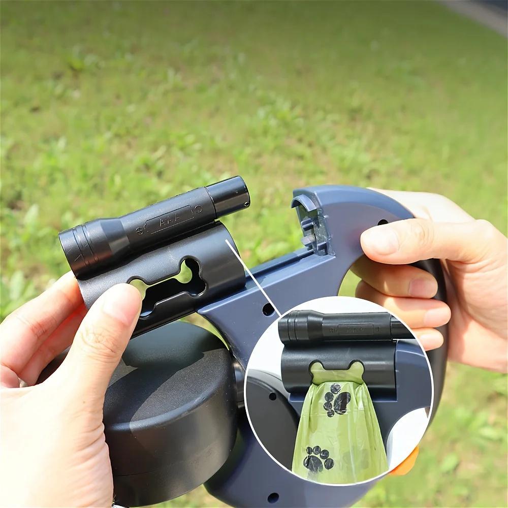 Auto Retractable Double-Ended Dog Leash 3m 1 Tow 2 Retractable Double Dog Leash with Flashlight and Bag Dispenser Pet Supplies