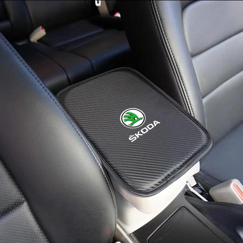 Car Armrest Box Mats Leather Center Console Covers Accessories For Skoda Octavia Superb Rapid Kodiaq Karoq Fabia Kamiq Roomster Citigo