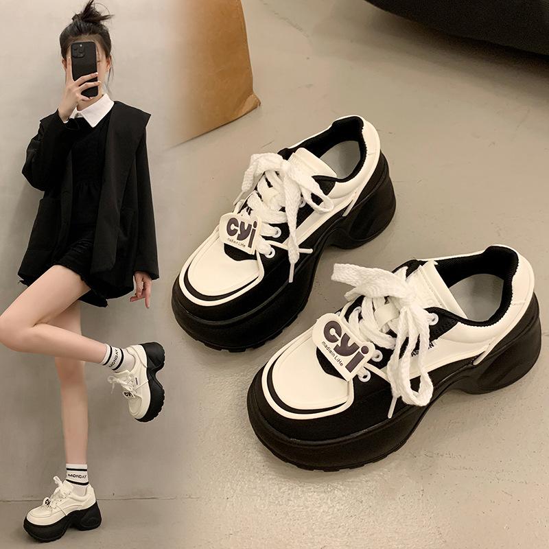 Popular High-end Versatile Little White Shoes Heightened Thick Baseplate Shoes Women's 2025 New Autumn Leisure Sports Muffin Shoes