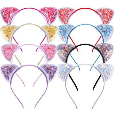 Cat Ears Headband For Girls Transparent Quicksand Sequin   Hair Hoops Cute Hair Accessories For Daily Party Cosplay