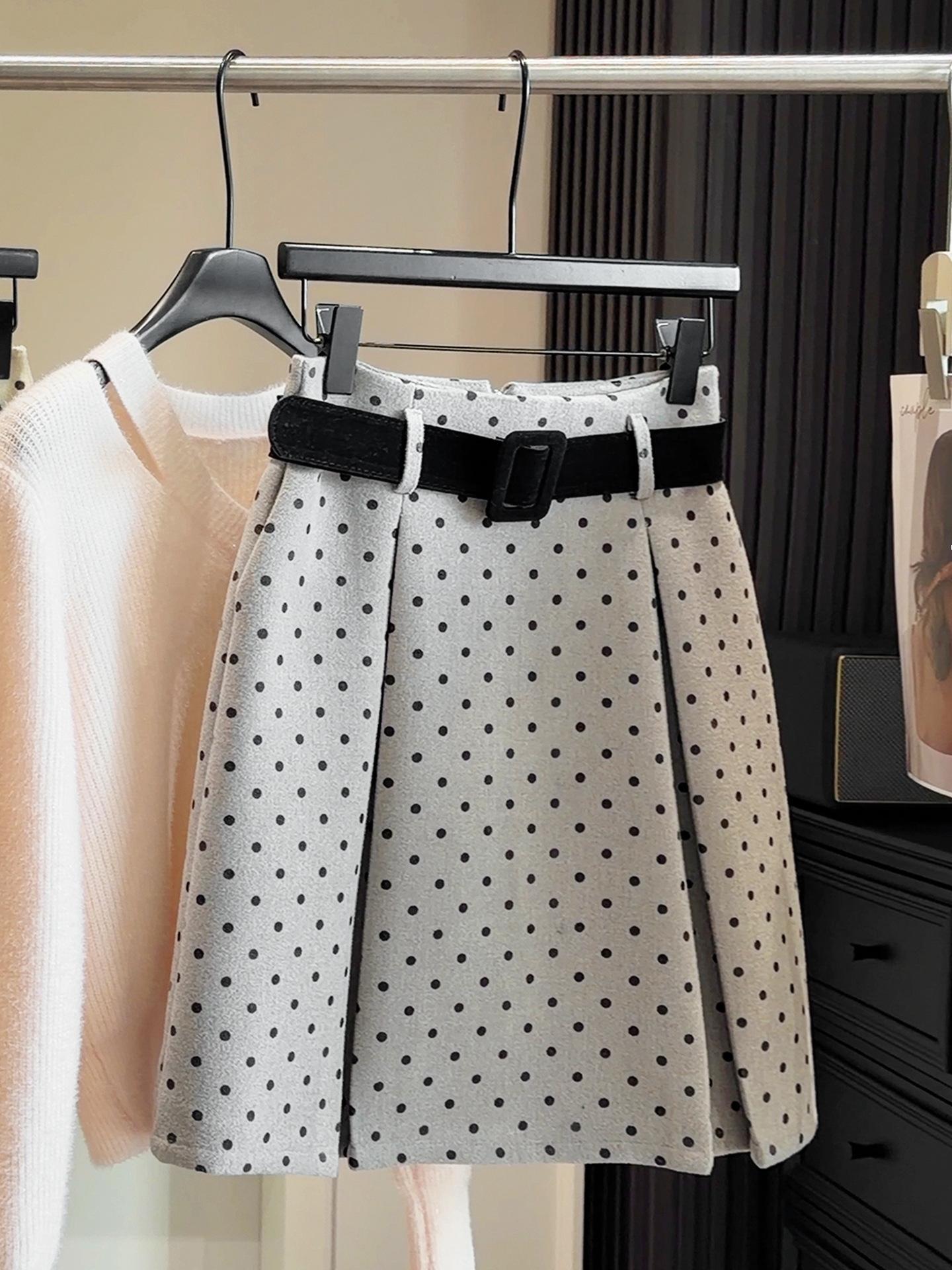 Women s Retro Polka Dot High-Waisted A-Line Wool Midi Skirt - Slimming Versatile for 2025 Autumn/Winter. Medium