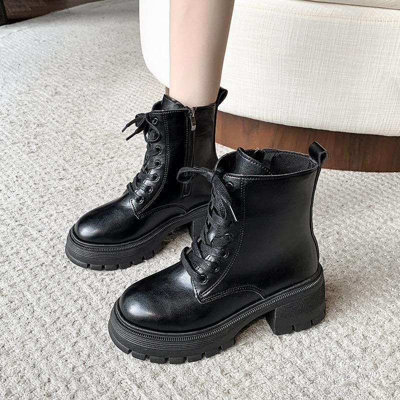 Stivaletti alla Caviglia in Pelle da Donna Autunno Inverno Comodi Punta Rotonda Sneakers Casual Street Style Cerniera Stivali Corti da Moto da Donna